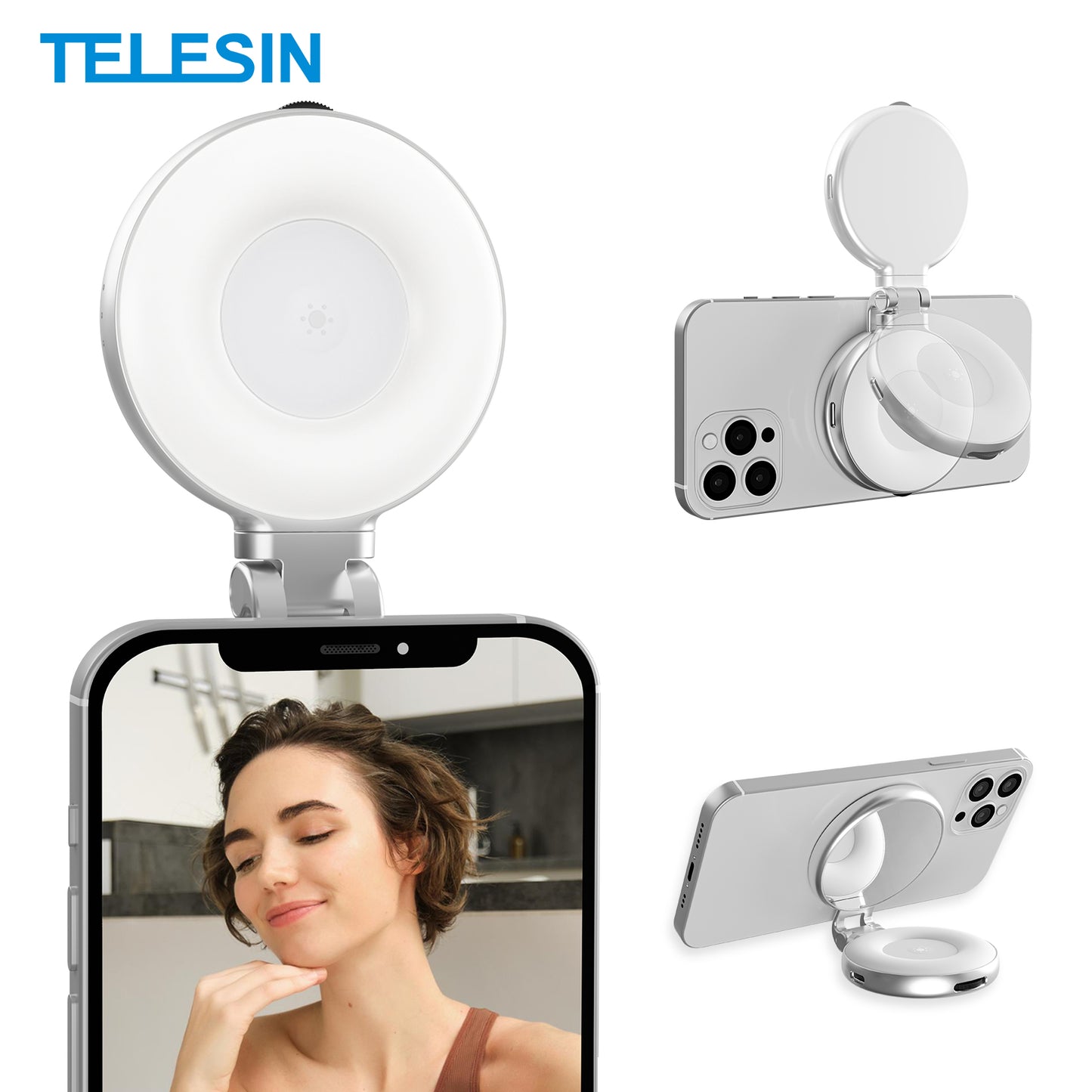 TELESIN C03 Ring Light Magnétique à 360° avec miroir pour Selfie -Makeup