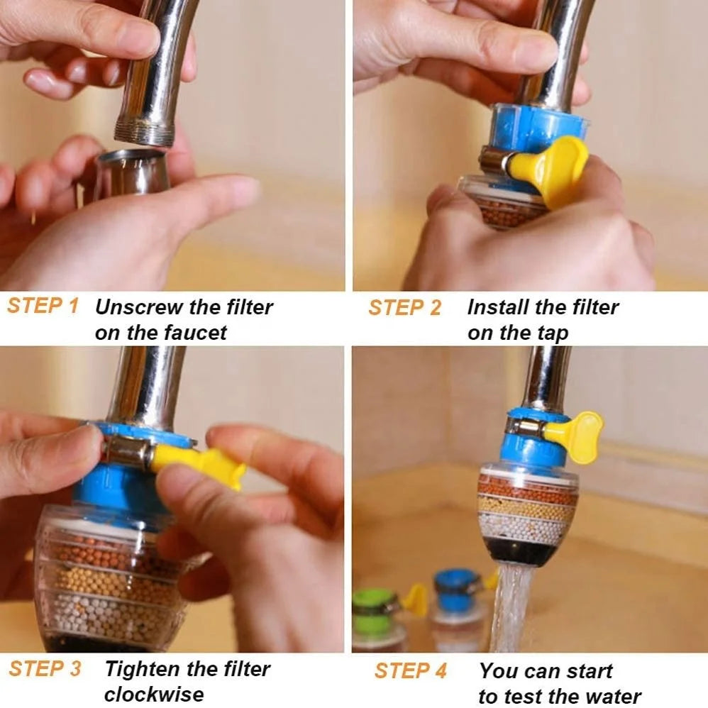 Universal 6 Layers Healthy Active Carbon Water Filter Rain Tap Water Filter Guard Faucet Purifier with Adpator