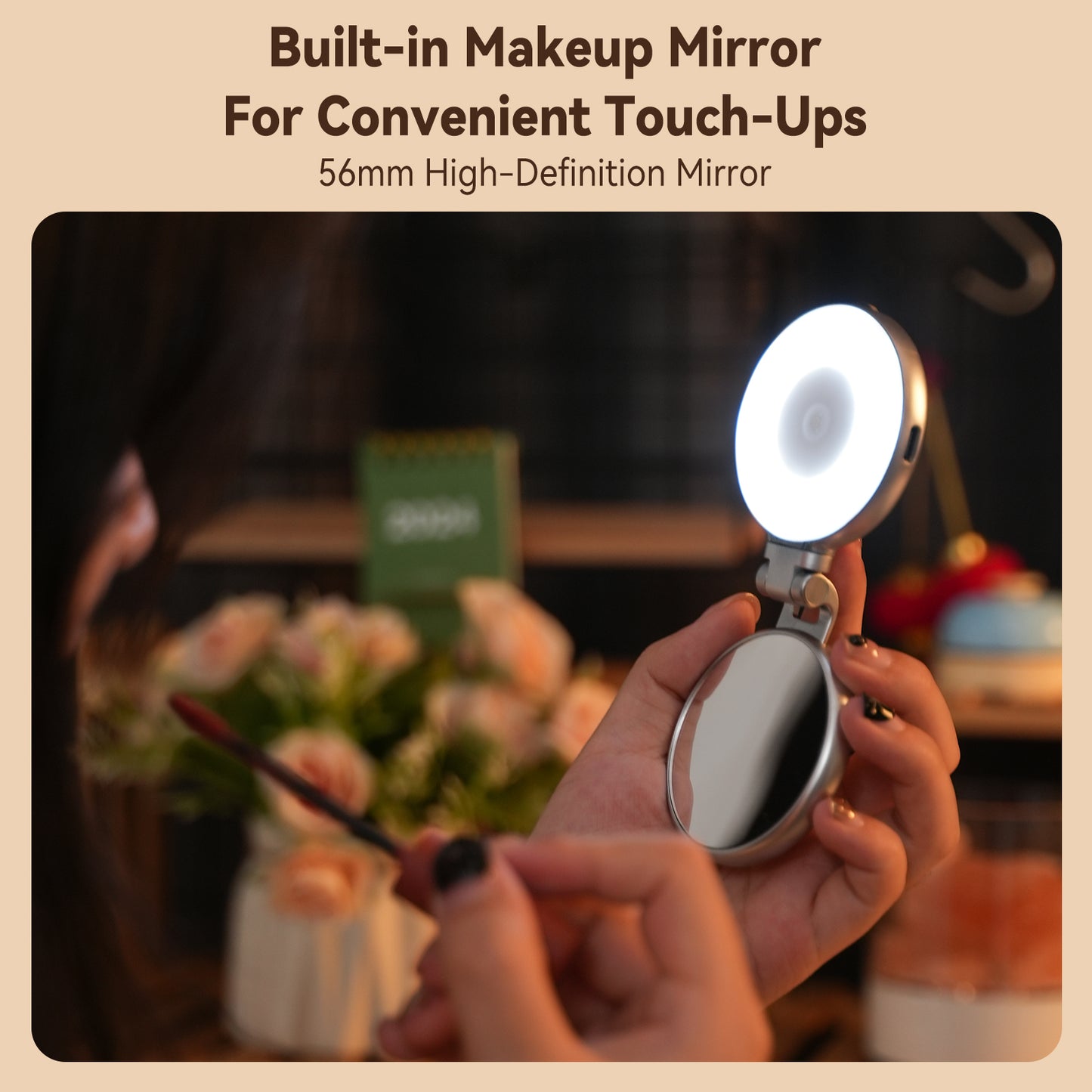 TELESIN C03 Ring Light Magnétique à 360° avec miroir pour Selfie -Makeup